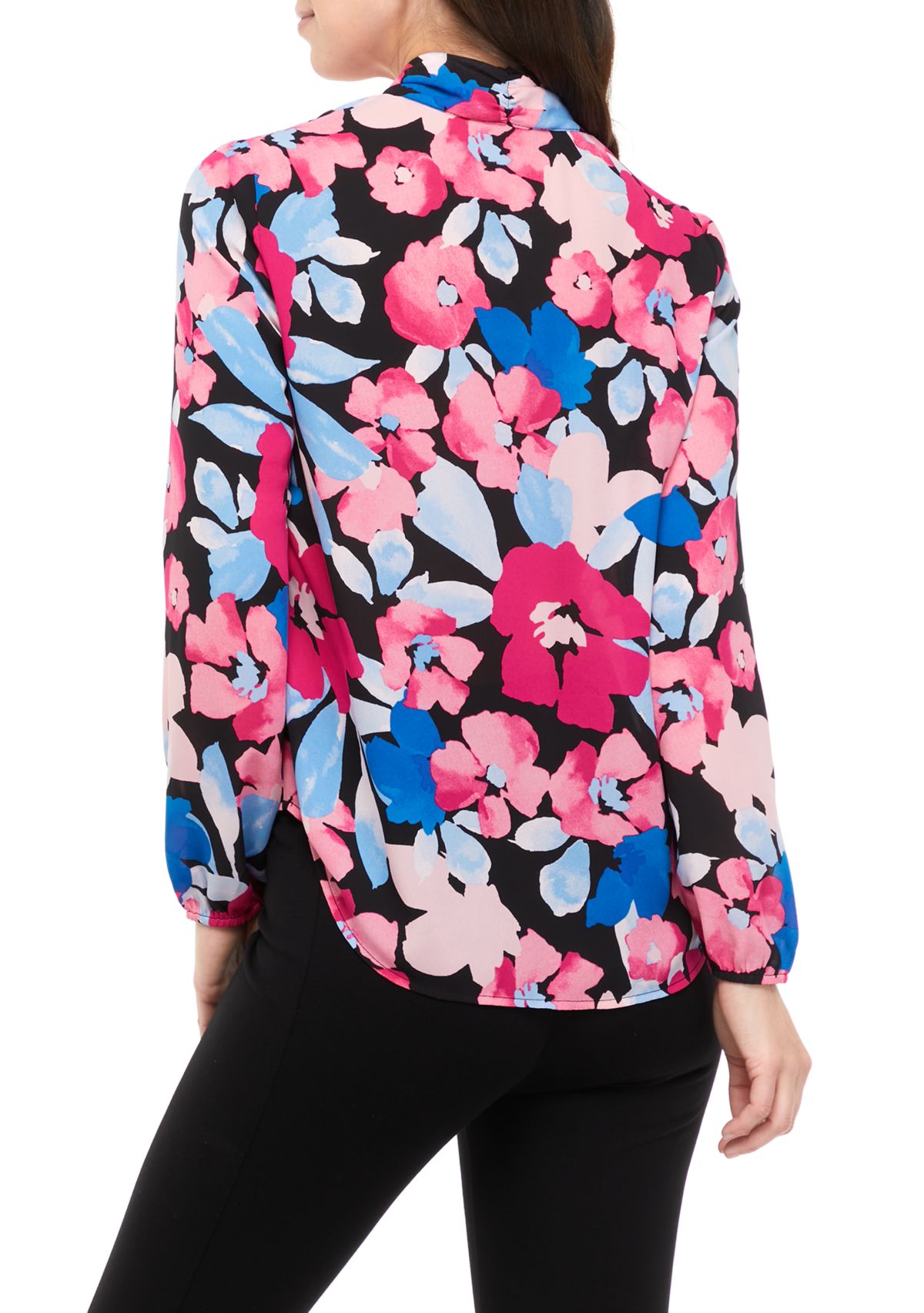 Womens Long Sleeve Tie Neck Blouse 