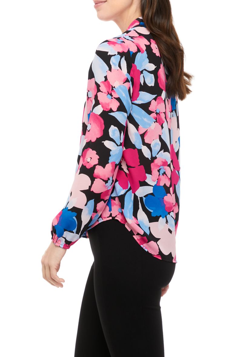 Womens Long Sleeve Tie Neck Blouse 
