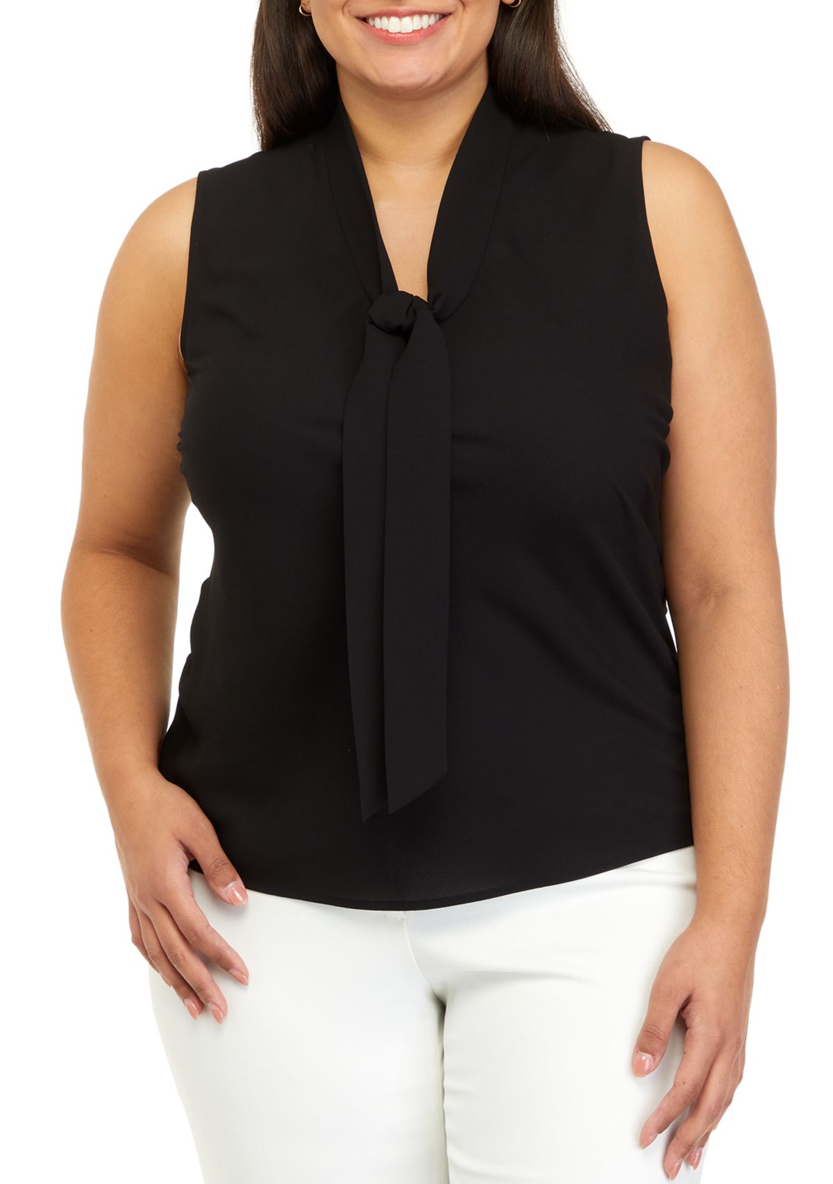 Plus Size Sleeveless Tie Neck Blouse