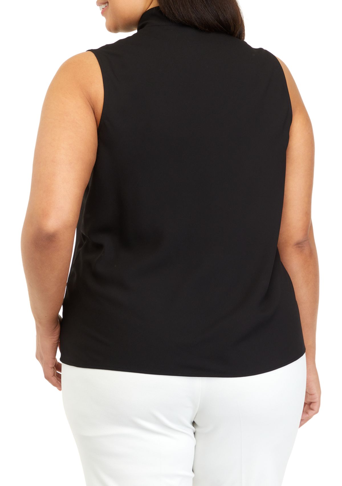 Plus Size Sleeveless Tie Neck Blouse