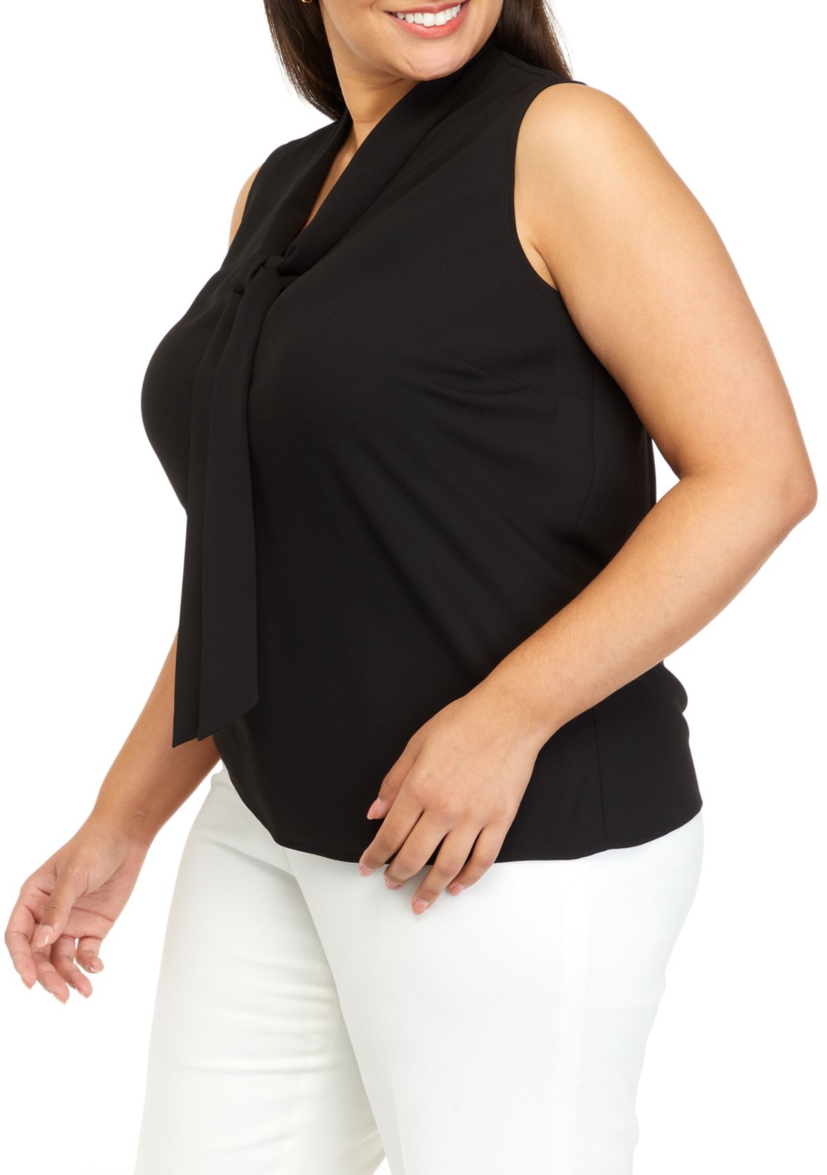 Plus Size Sleeveless Tie Neck Blouse