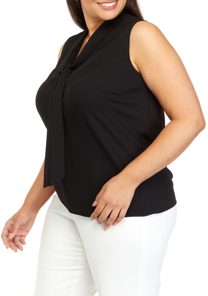 Plus Size Sleeveless Tie Neck Blouse