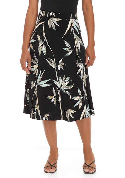 Kasper Womens Midi A-Line Palm Print Skirt
