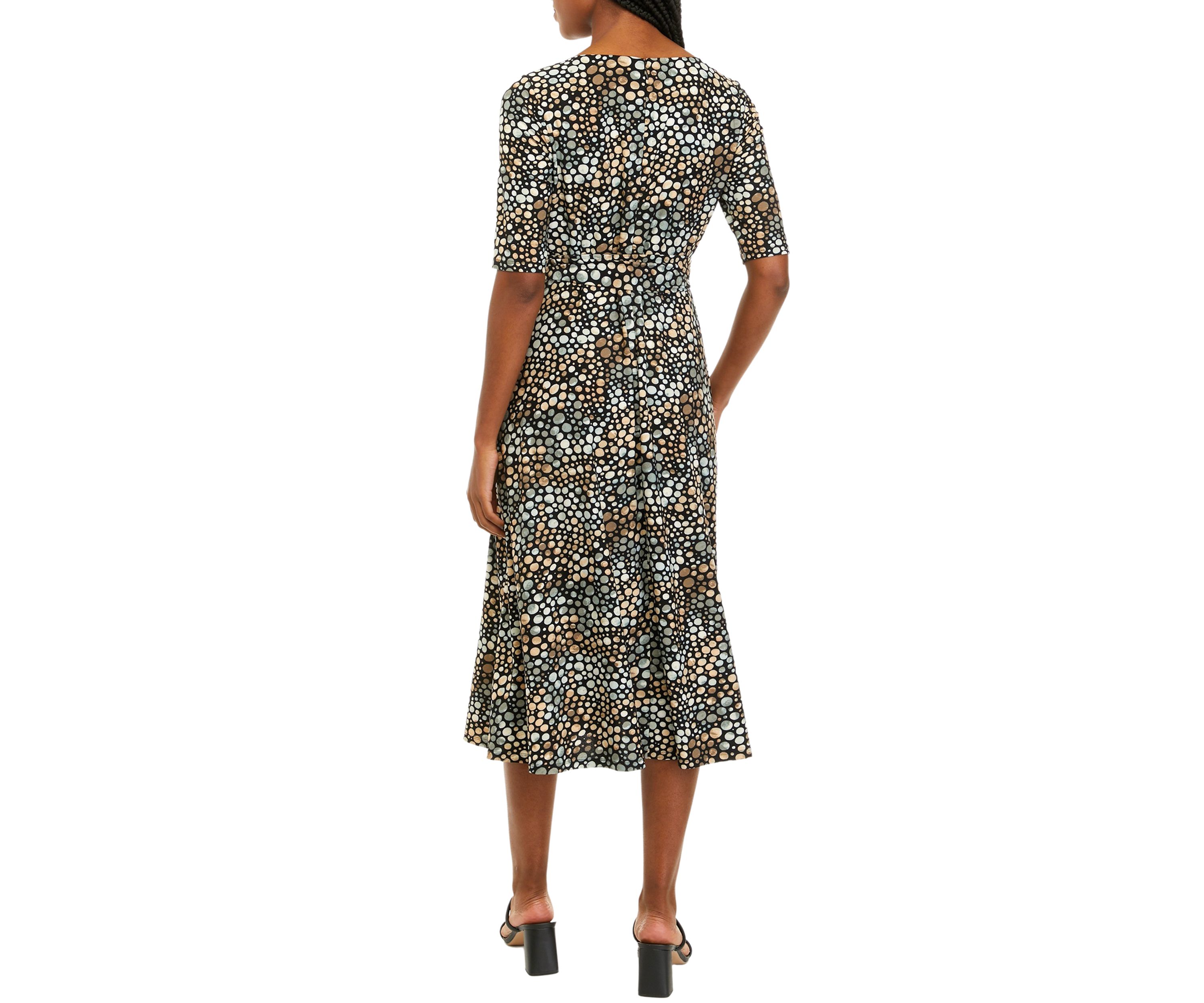 Womens Short Sleeve Dot Print Fit and Flare Dress 