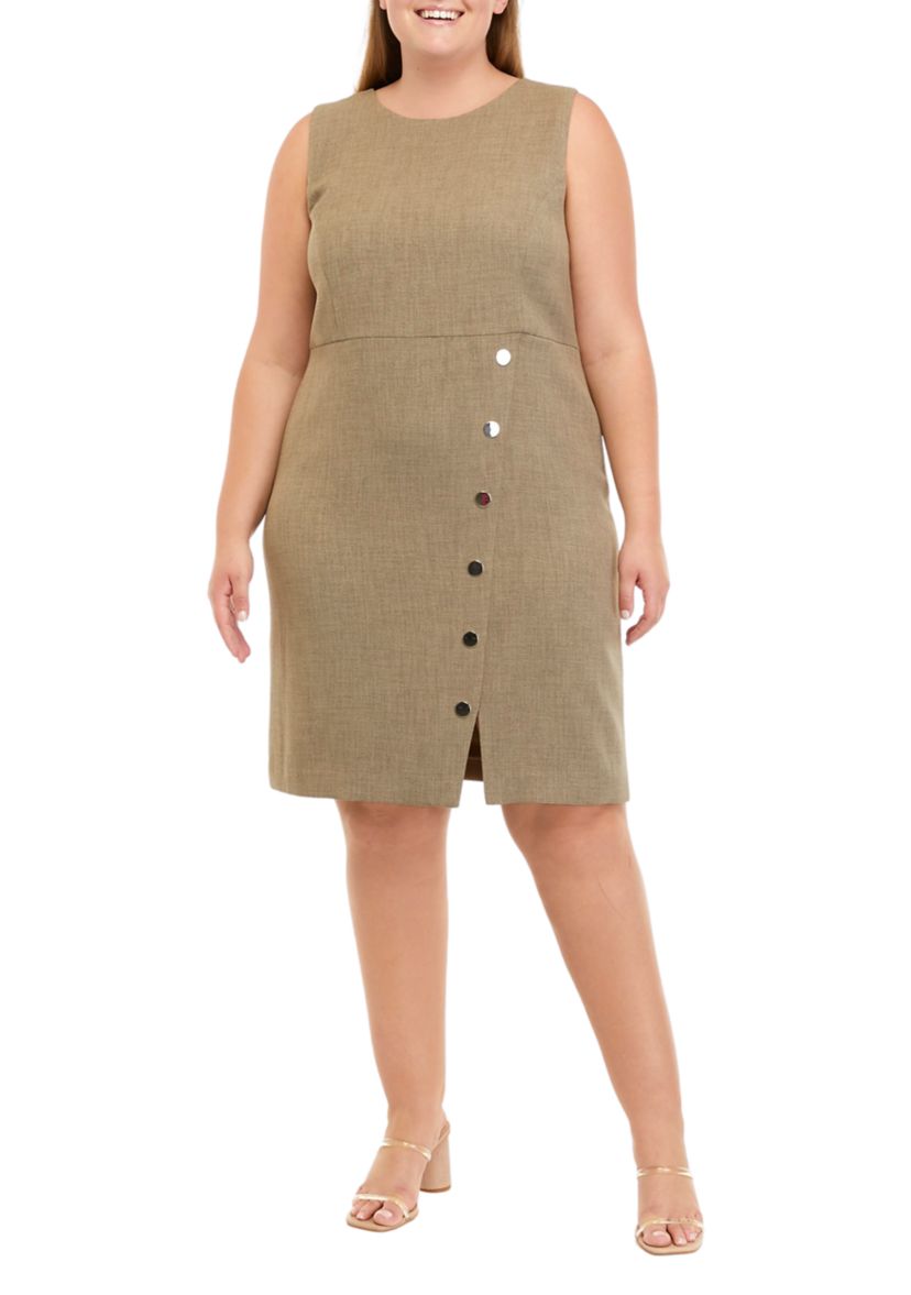 Plus Size Asymmetric Button Crepe Sheath Dress 
