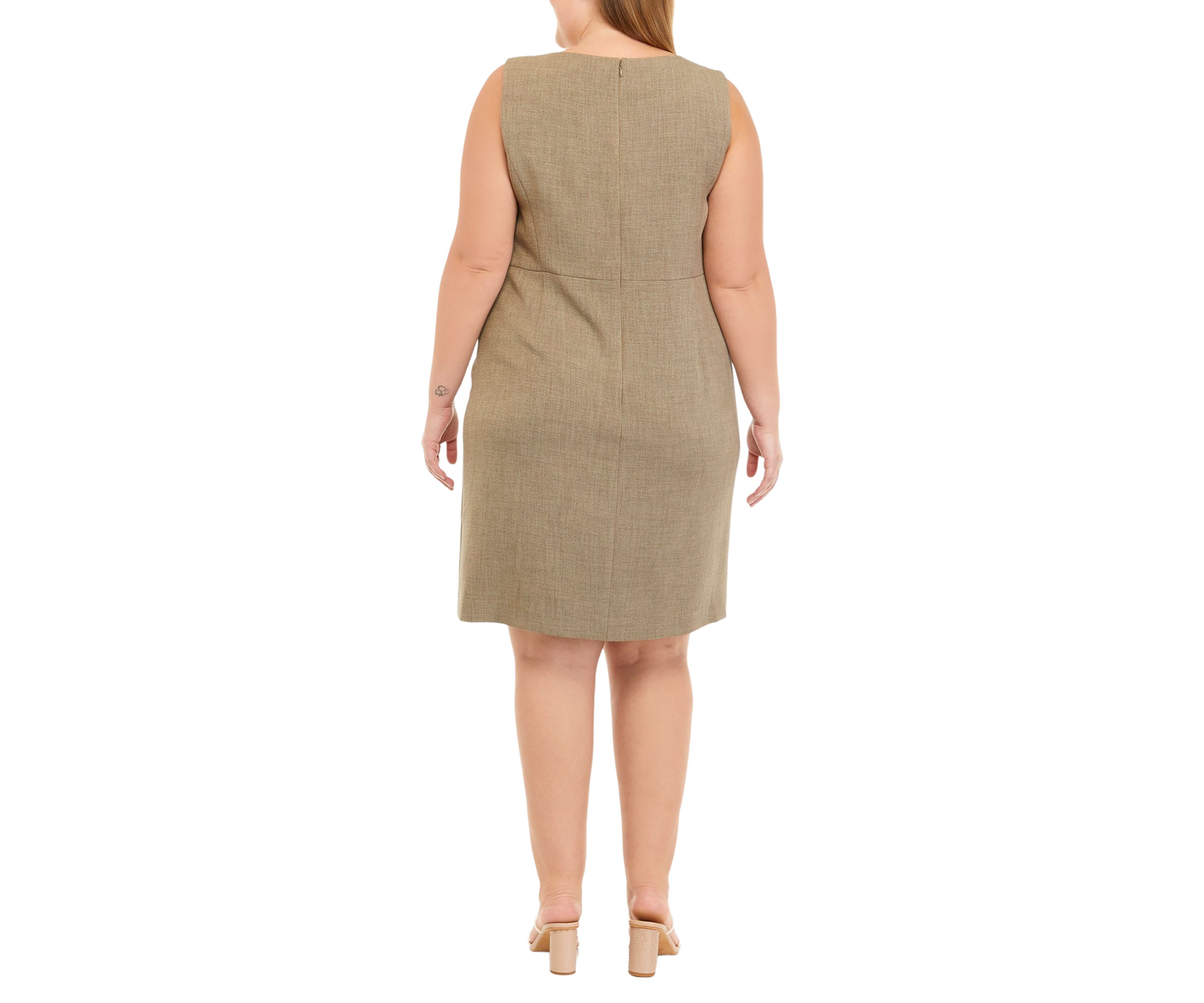 Plus Size Asymmetric Button Crepe Sheath Dress 