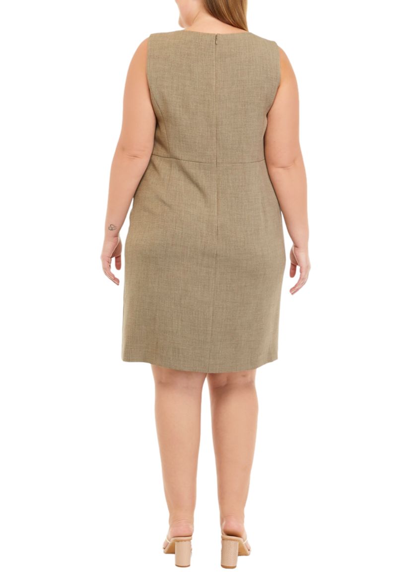 Plus Size Asymmetric Button Crepe Sheath Dress 
