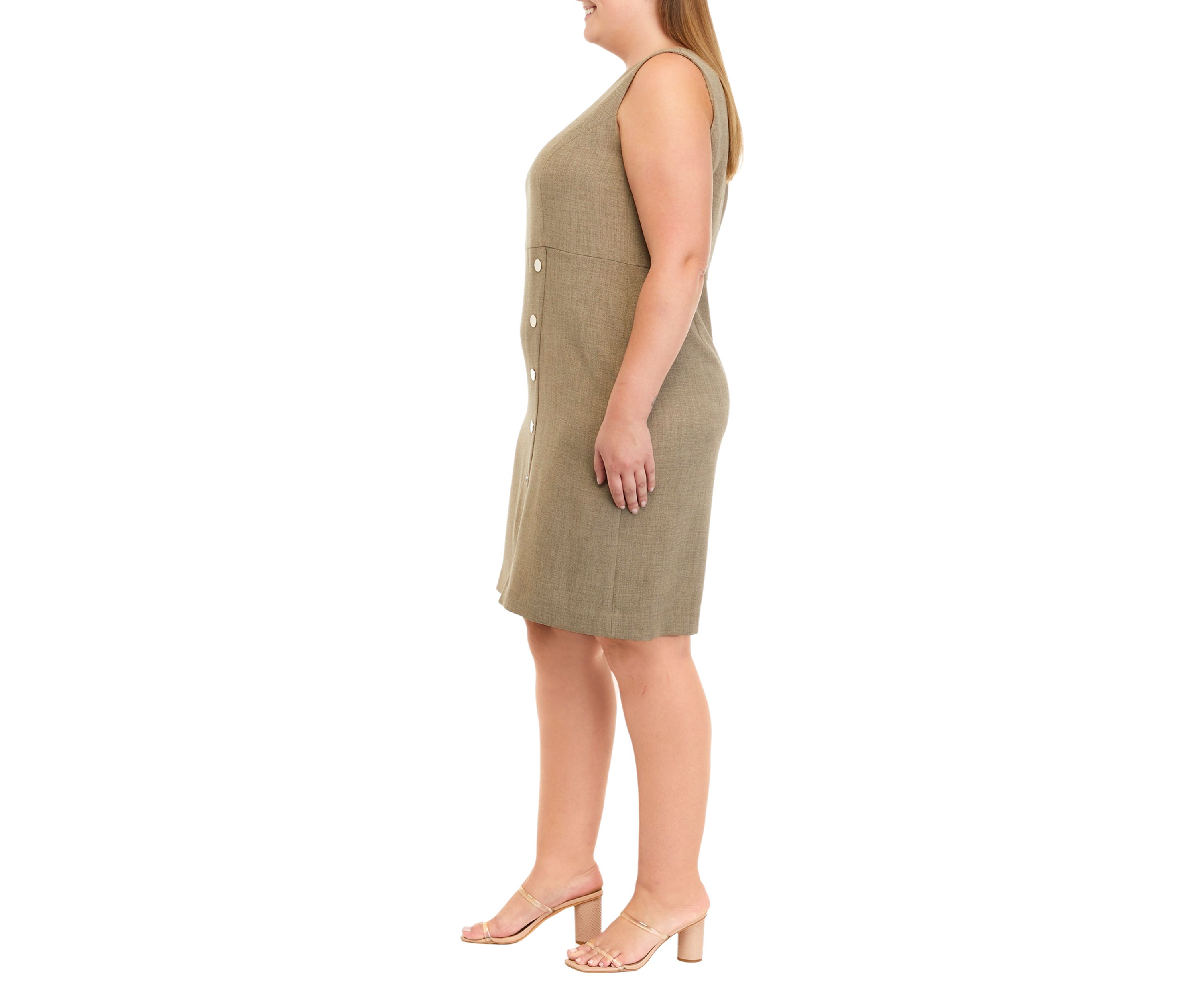 Plus Size Asymmetric Button Crepe Sheath Dress 