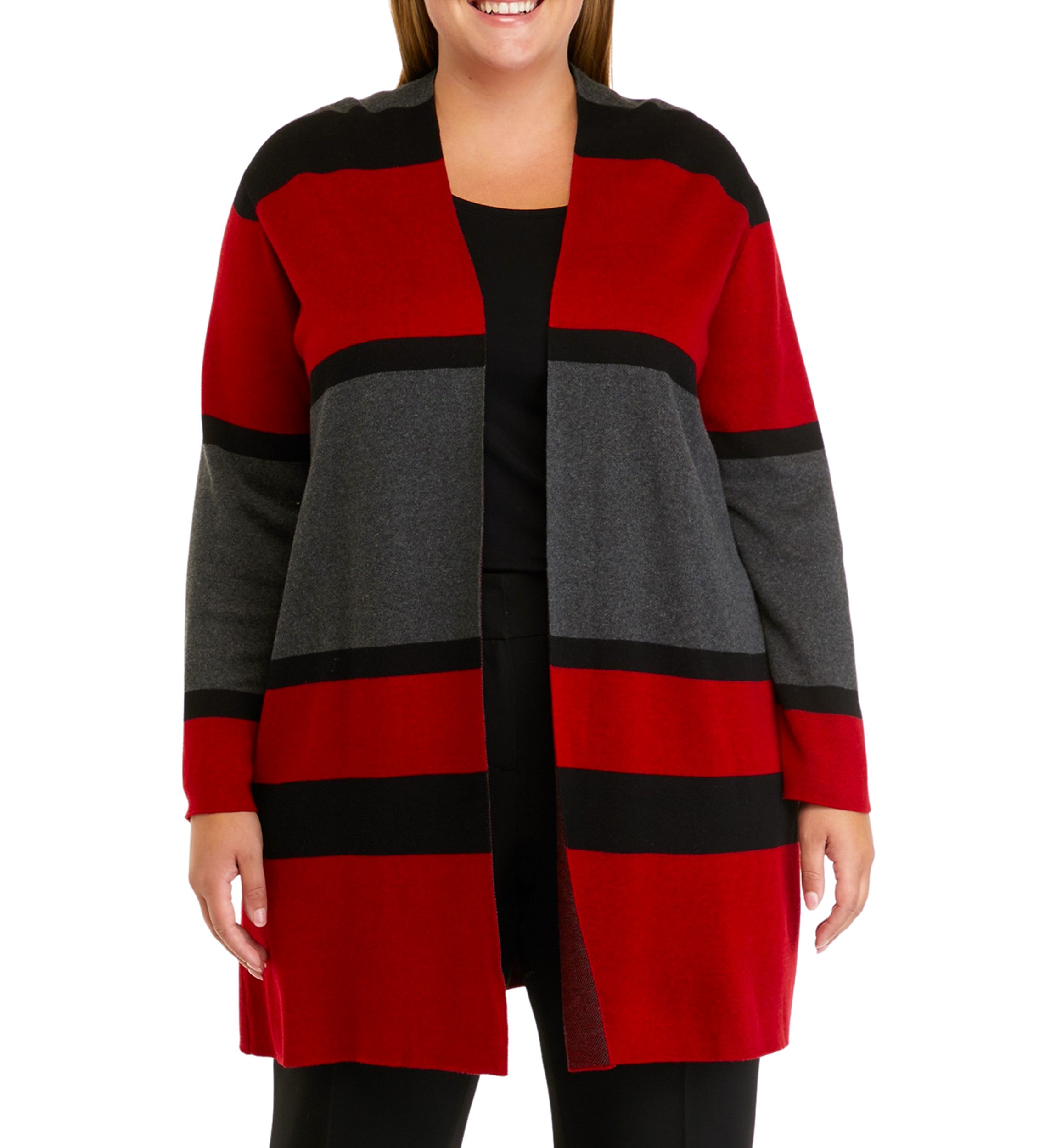 Plus Size Long Sleeve Striped Cardigan