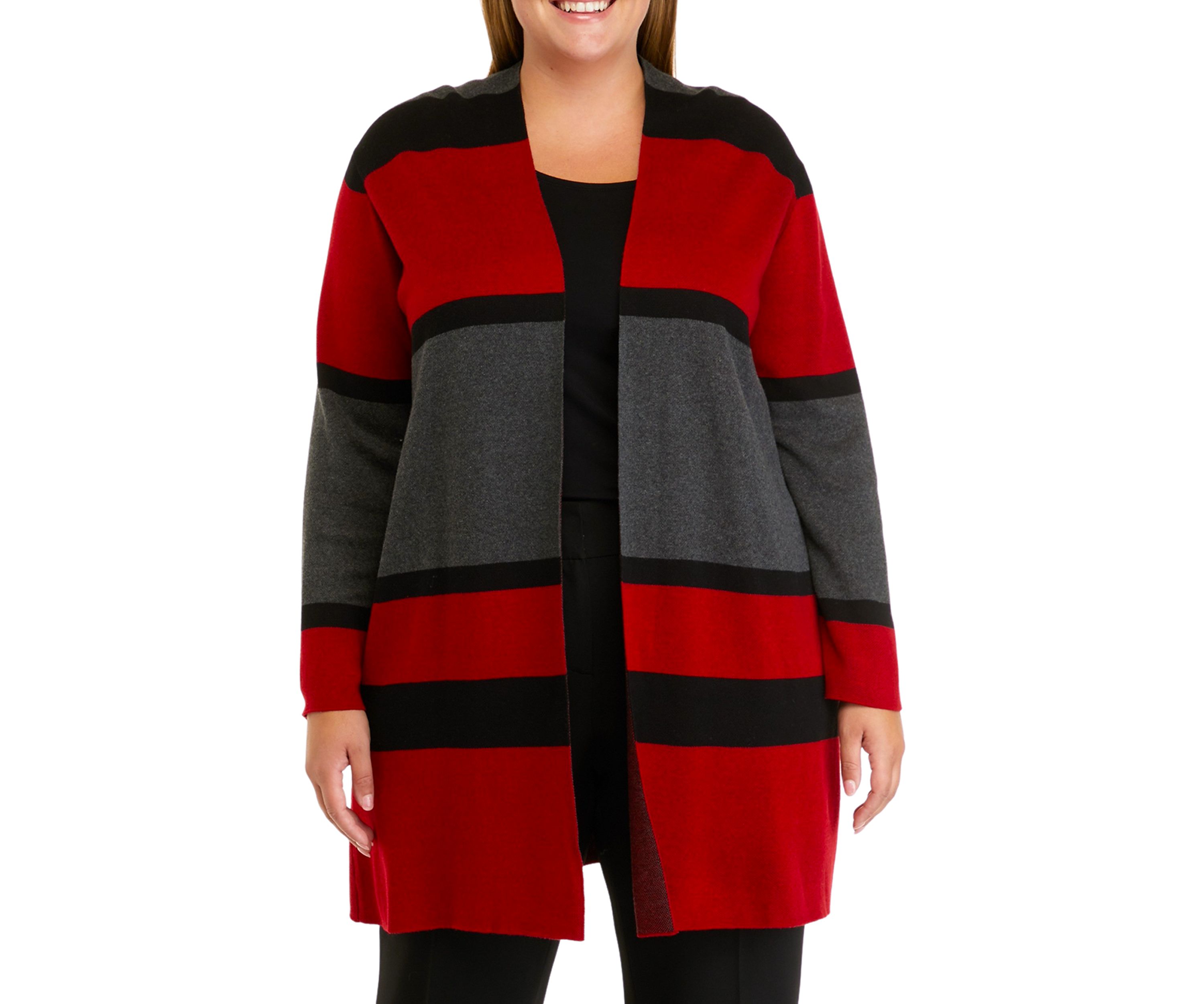 Plus Size Long Sleeve Striped Cardigan