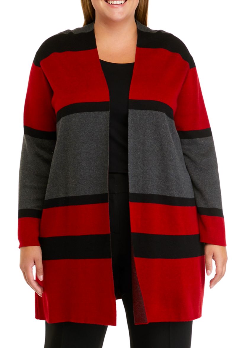 Plus Size Long Sleeve Striped Cardigan