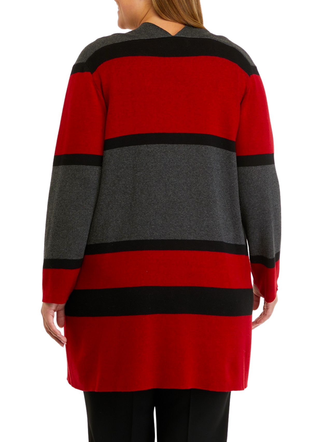 Plus Size Long Sleeve Striped Cardigan