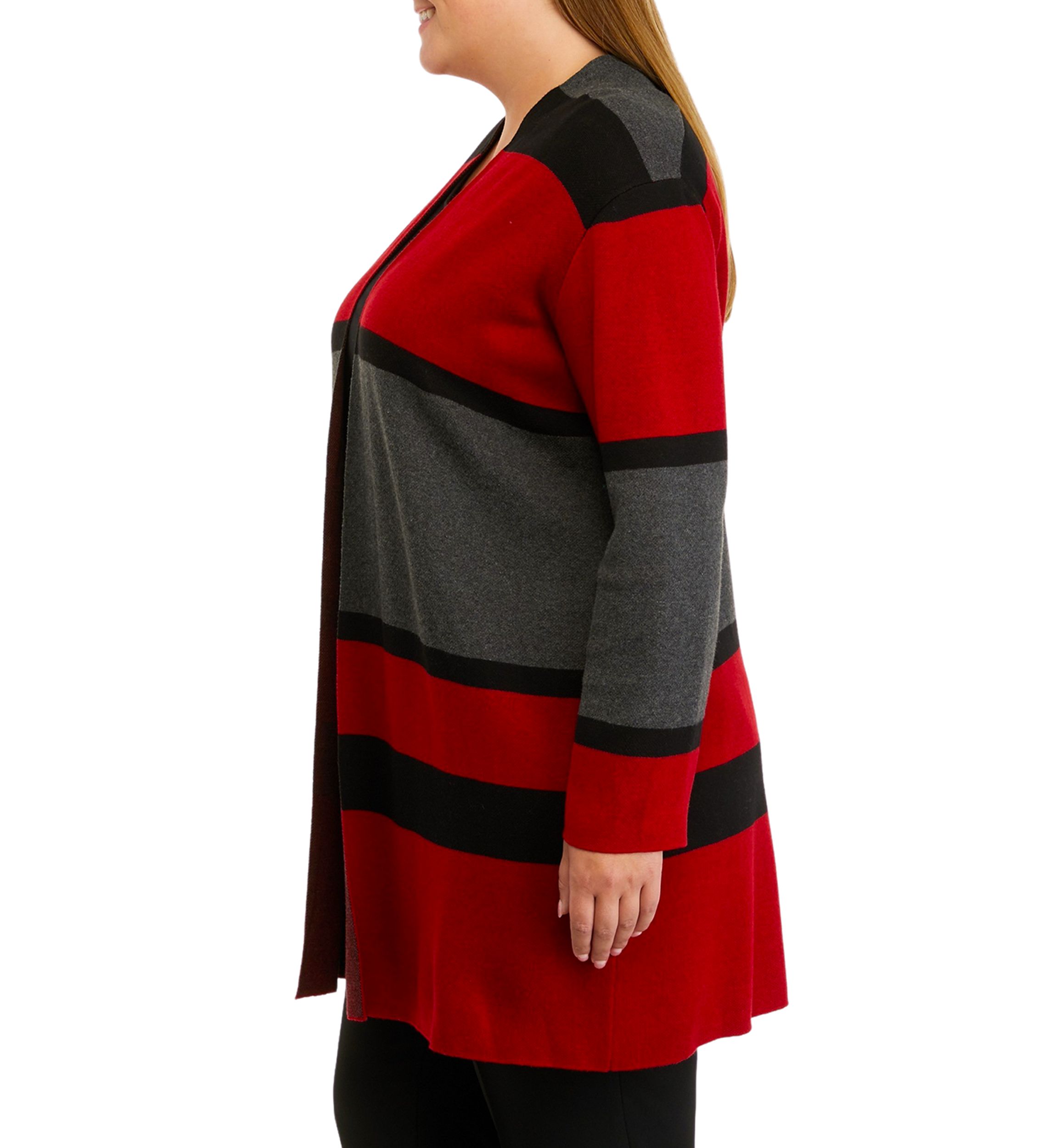 Plus Size Long Sleeve Striped Cardigan