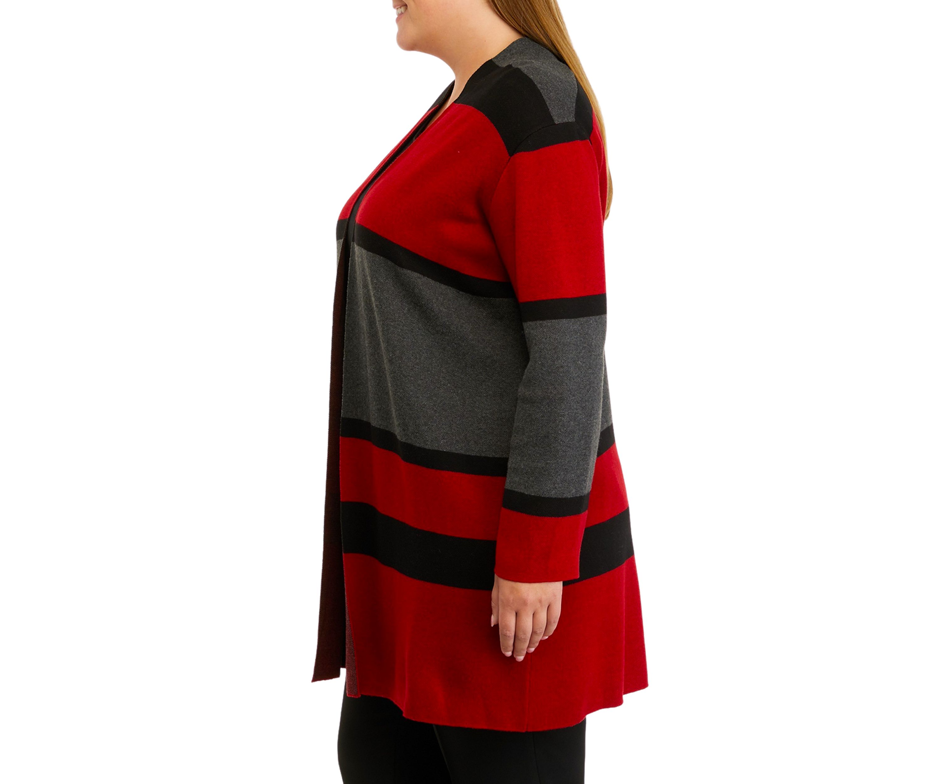 Plus Size Long Sleeve Striped Cardigan