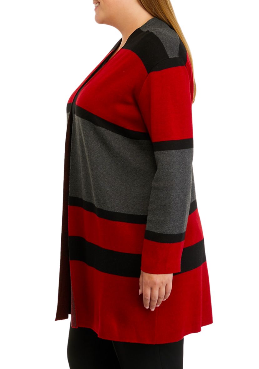 Plus Size Long Sleeve Striped Cardigan