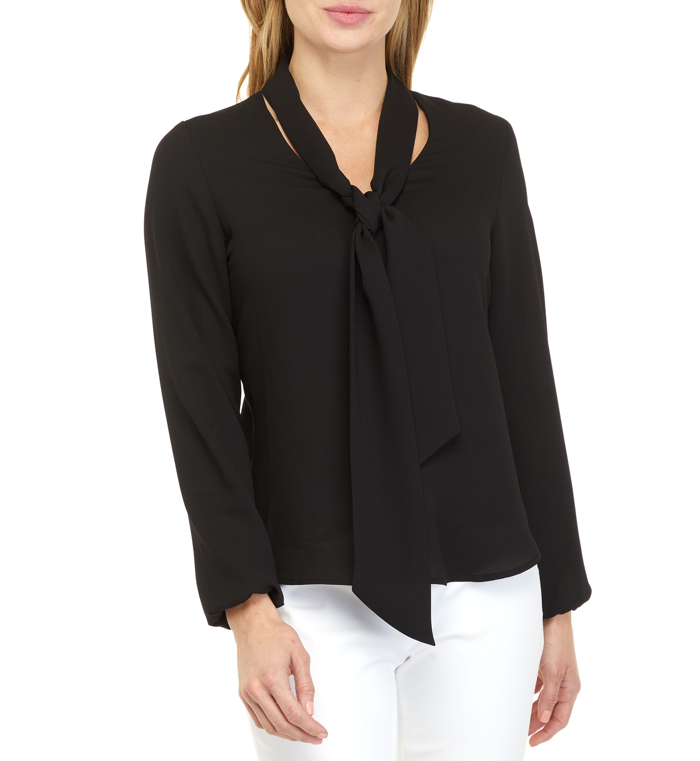 Womens Long Sleeve Tie Front V-Neck Blouse