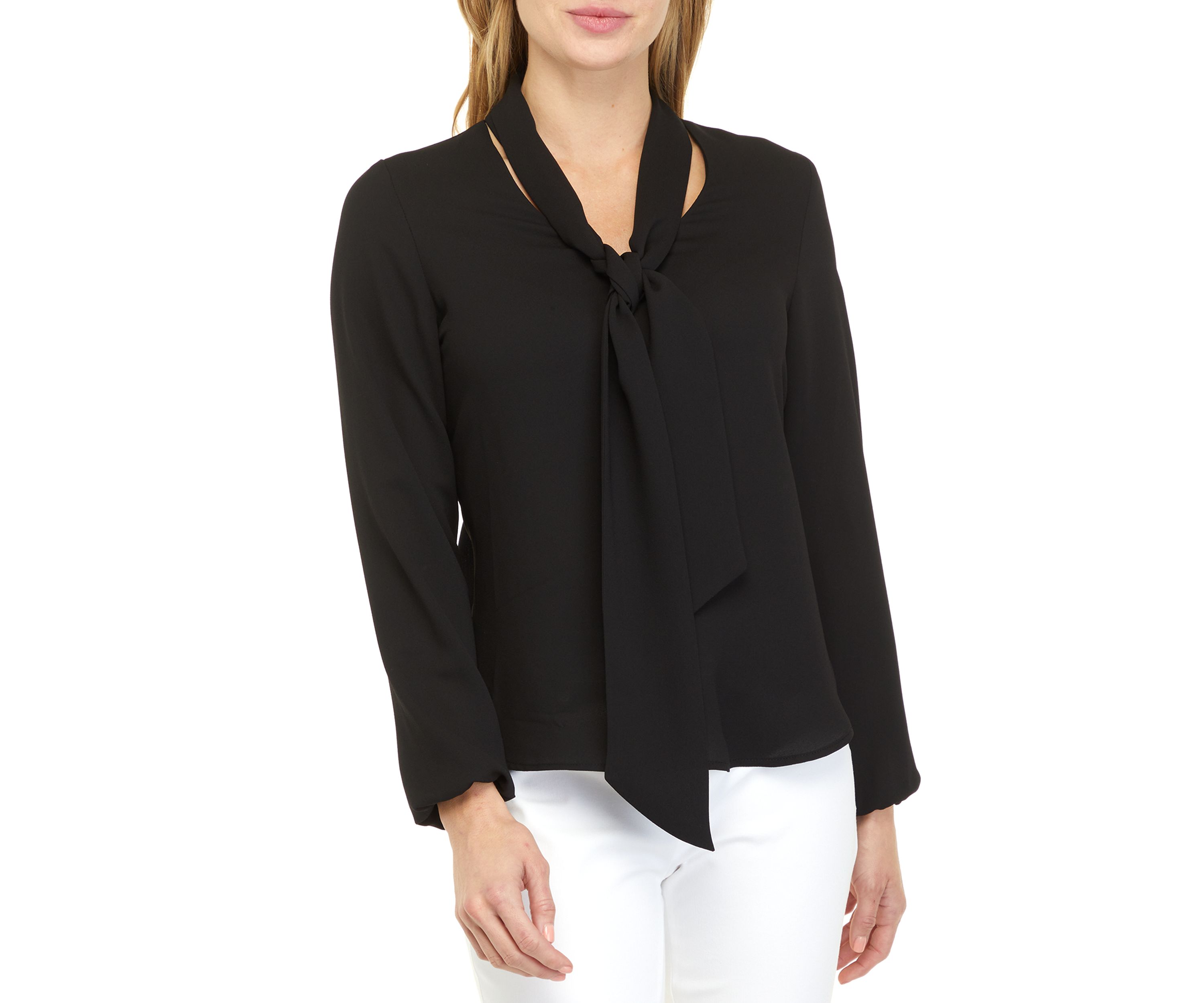 Womens Long Sleeve Tie Front V-Neck Blouse