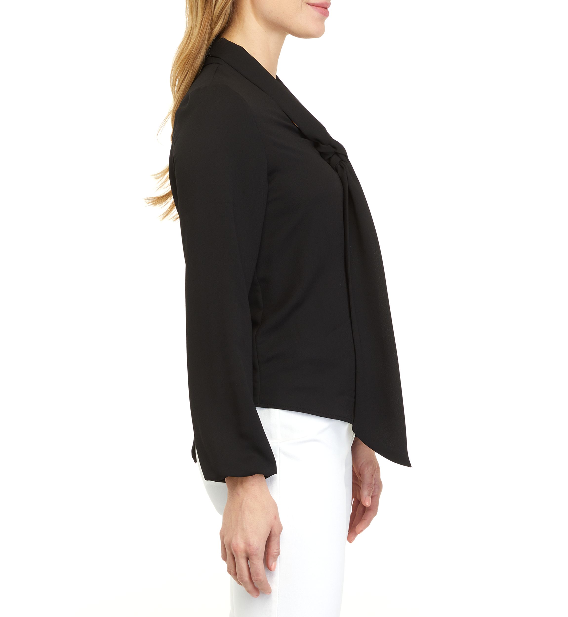 Womens Long Sleeve Tie Front V-Neck Blouse