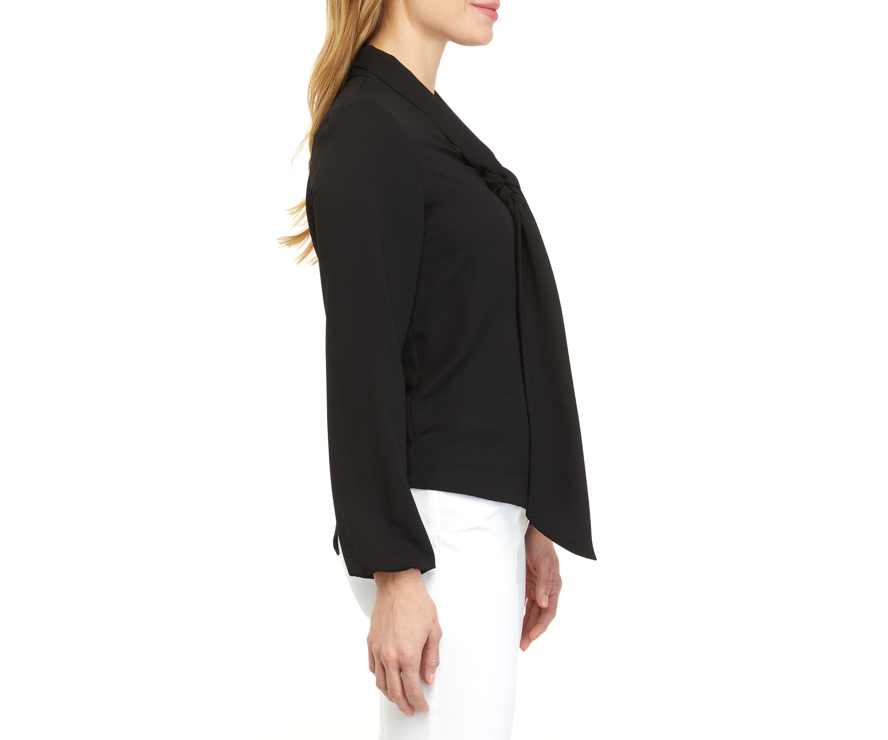 Womens Long Sleeve Tie Front V-Neck Blouse