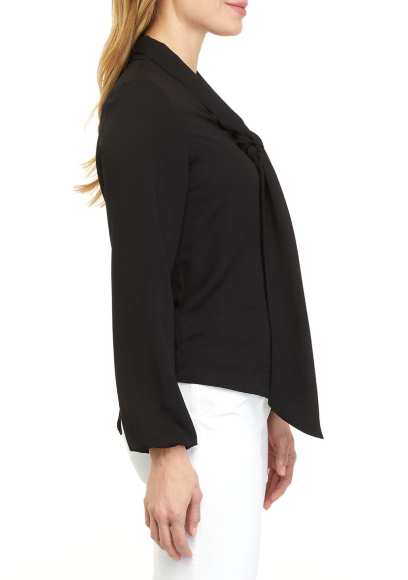 Womens Long Sleeve Tie Front V-Neck Blouse