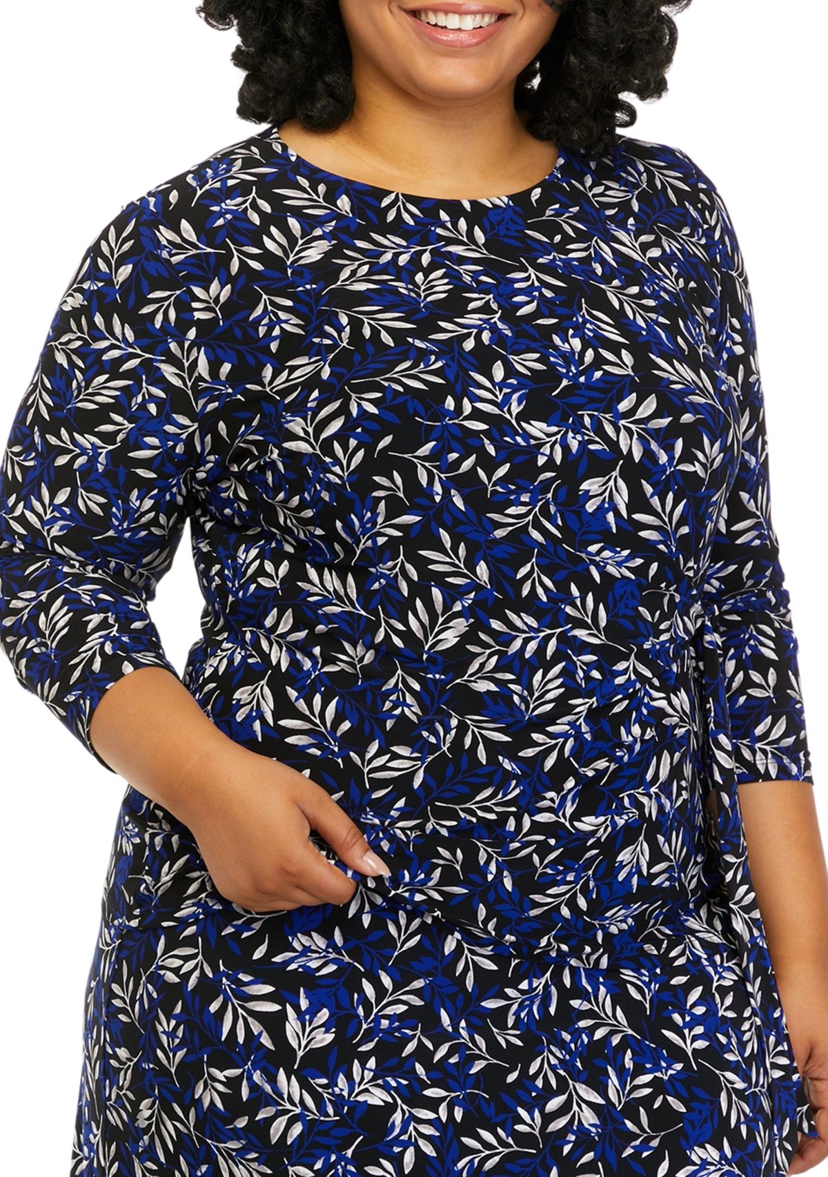 Plus Size Leaf Print Side Tie Top