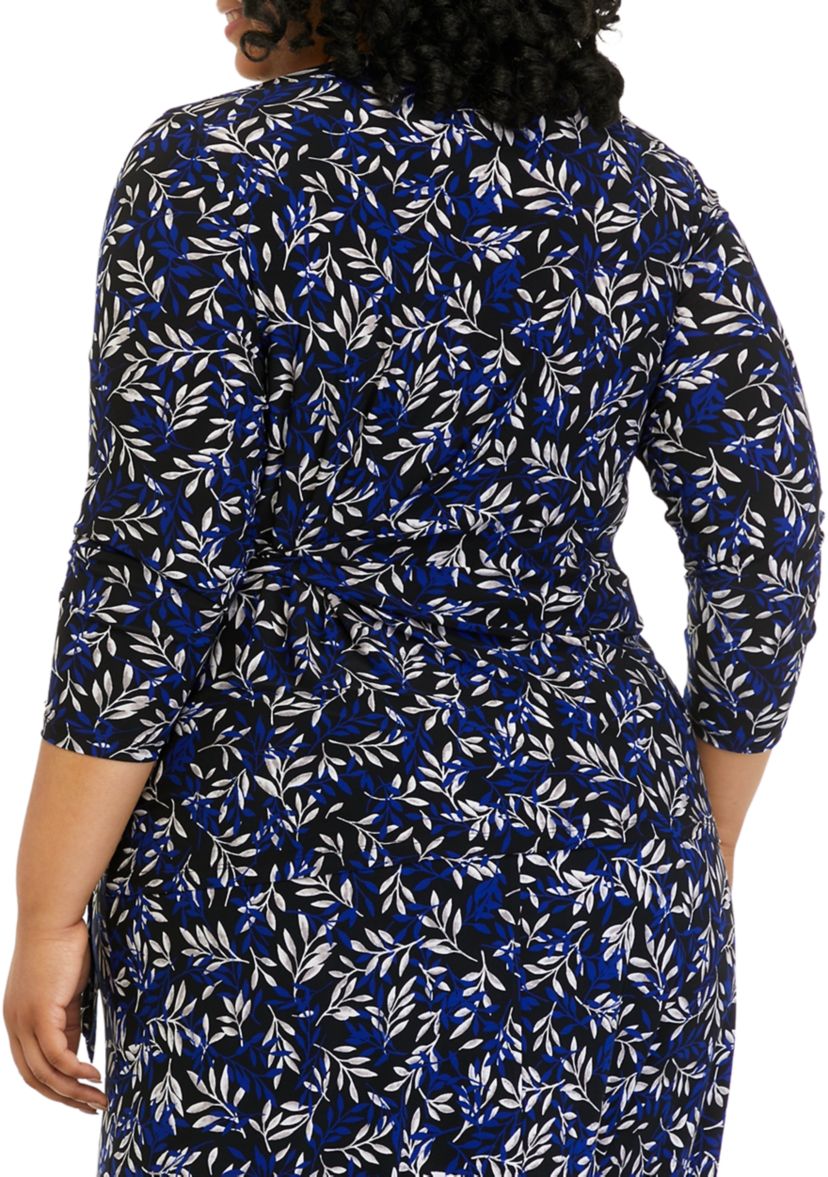 Plus Size Leaf Print Side Tie Top