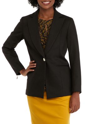 Petite Long Sleeve Notch Collar One Button Ponte Jacket