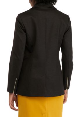 Petite Long Sleeve Notch Collar One Button Ponte Jacket