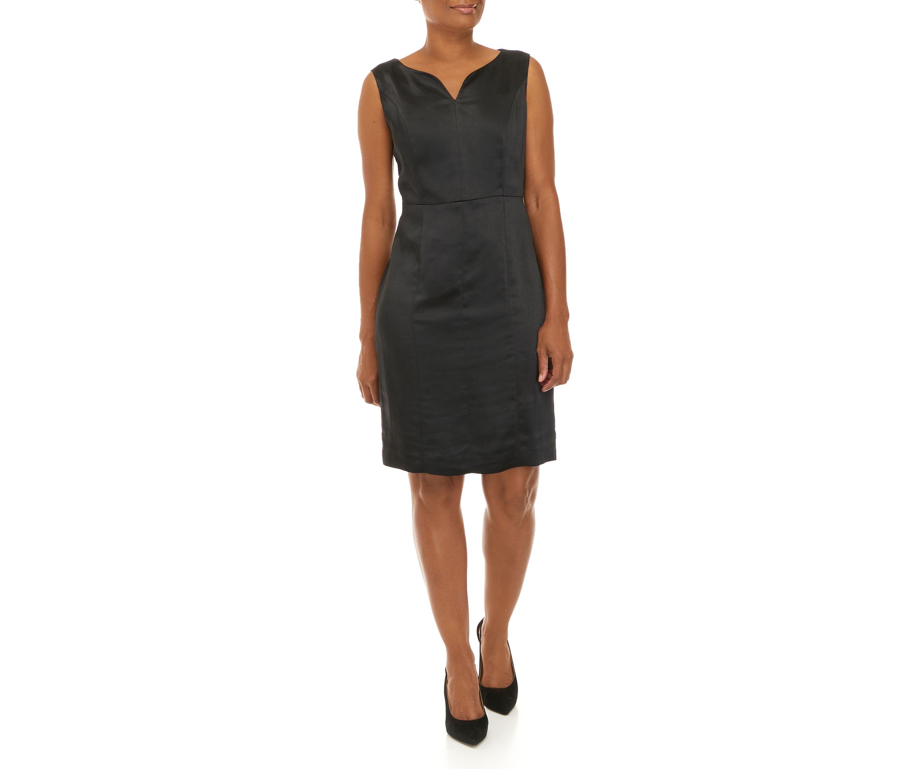 Womens Sleeveless Seamed Satin Sheath Dress 