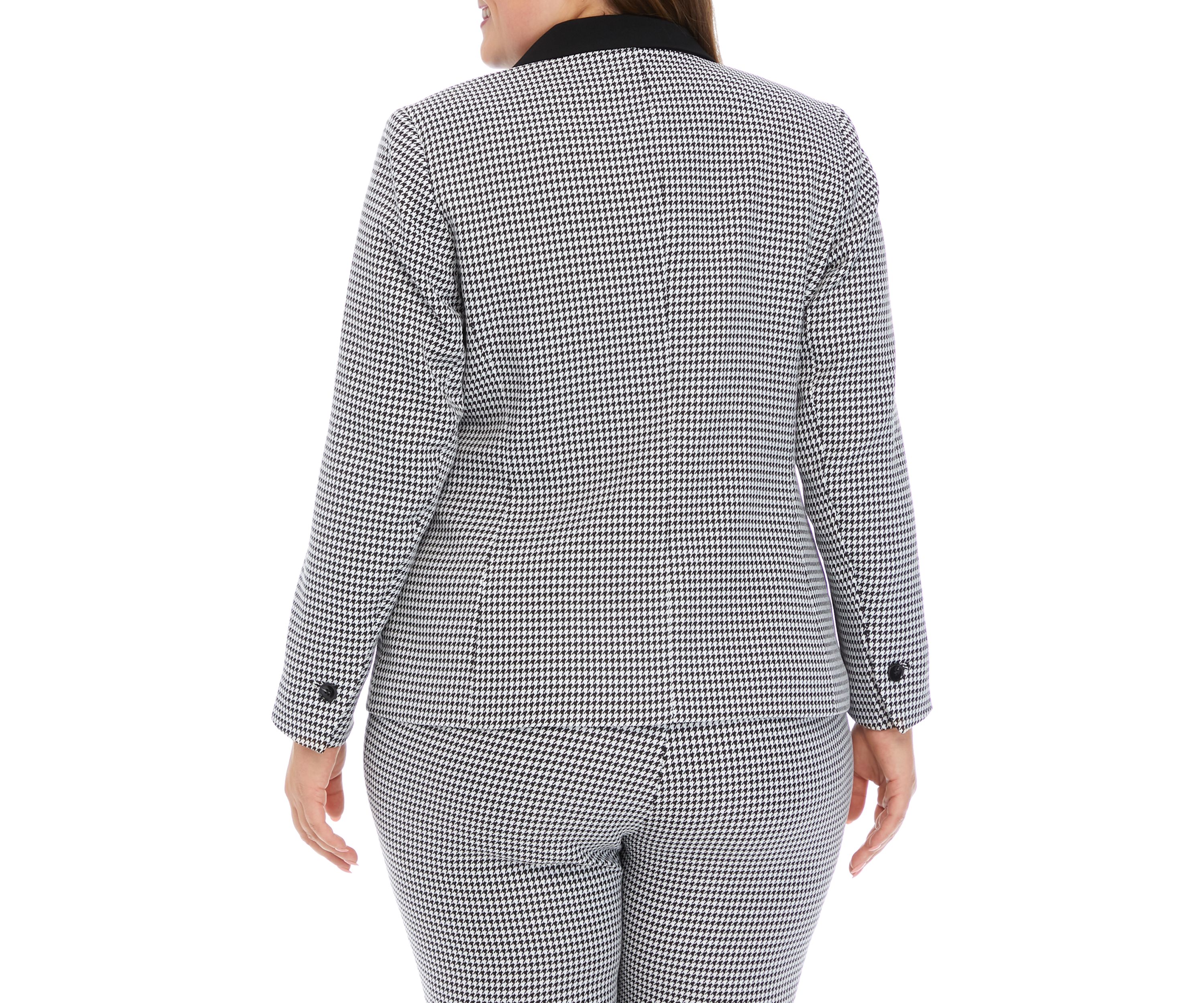 Plus Size Long Sleeve Two Button Notch Collar Houndstooth Blazer