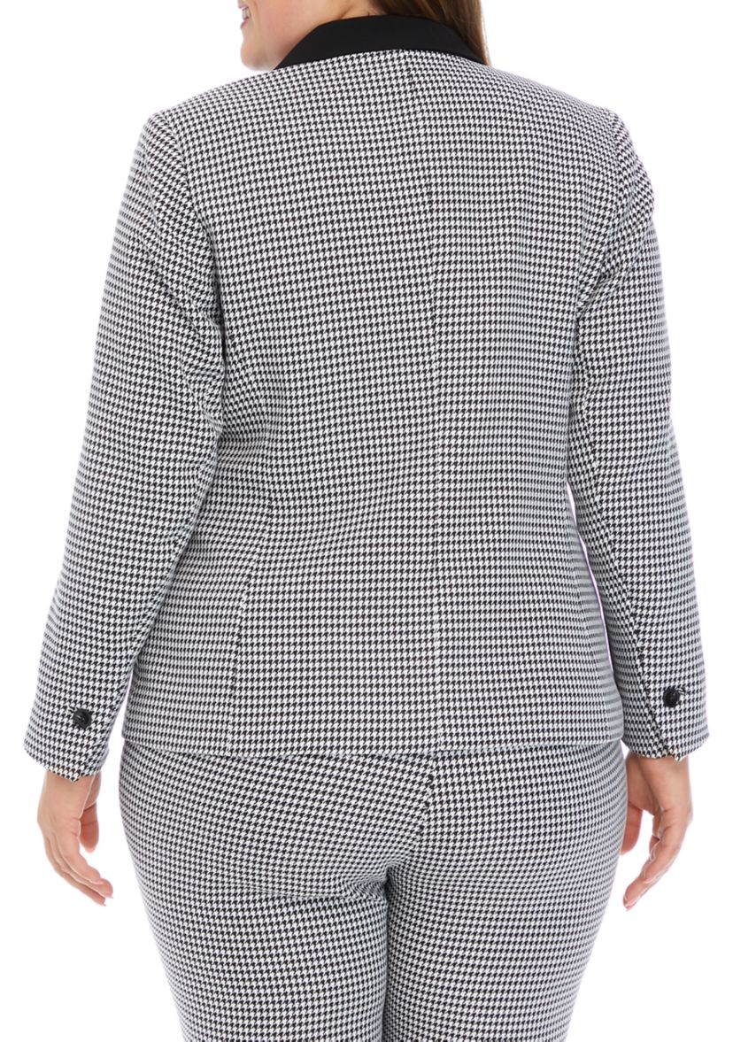 Plus Size Long Sleeve Two Button Notch Collar Houndstooth Blazer