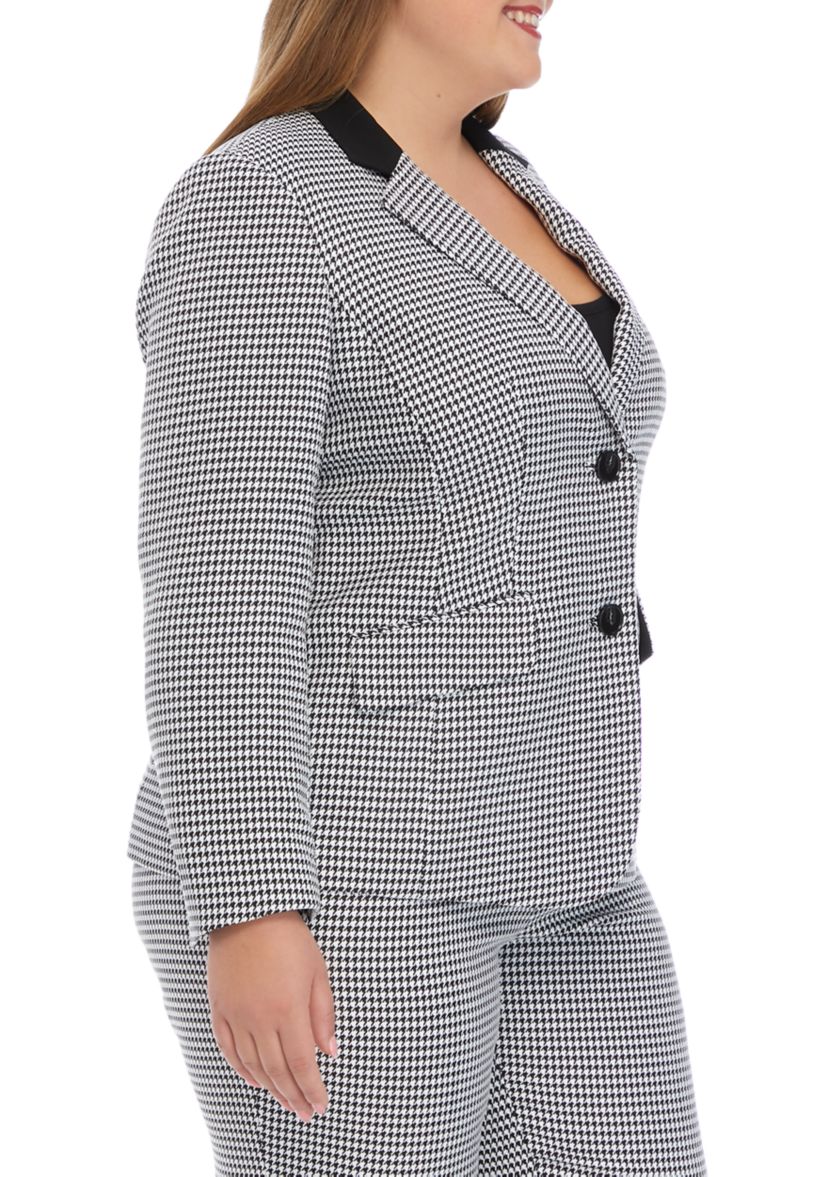 Plus Size Long Sleeve Two Button Notch Collar Houndstooth Blazer