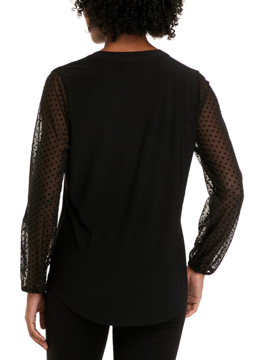 Womens Long Sleeve Lace Split Neck Tunic Top