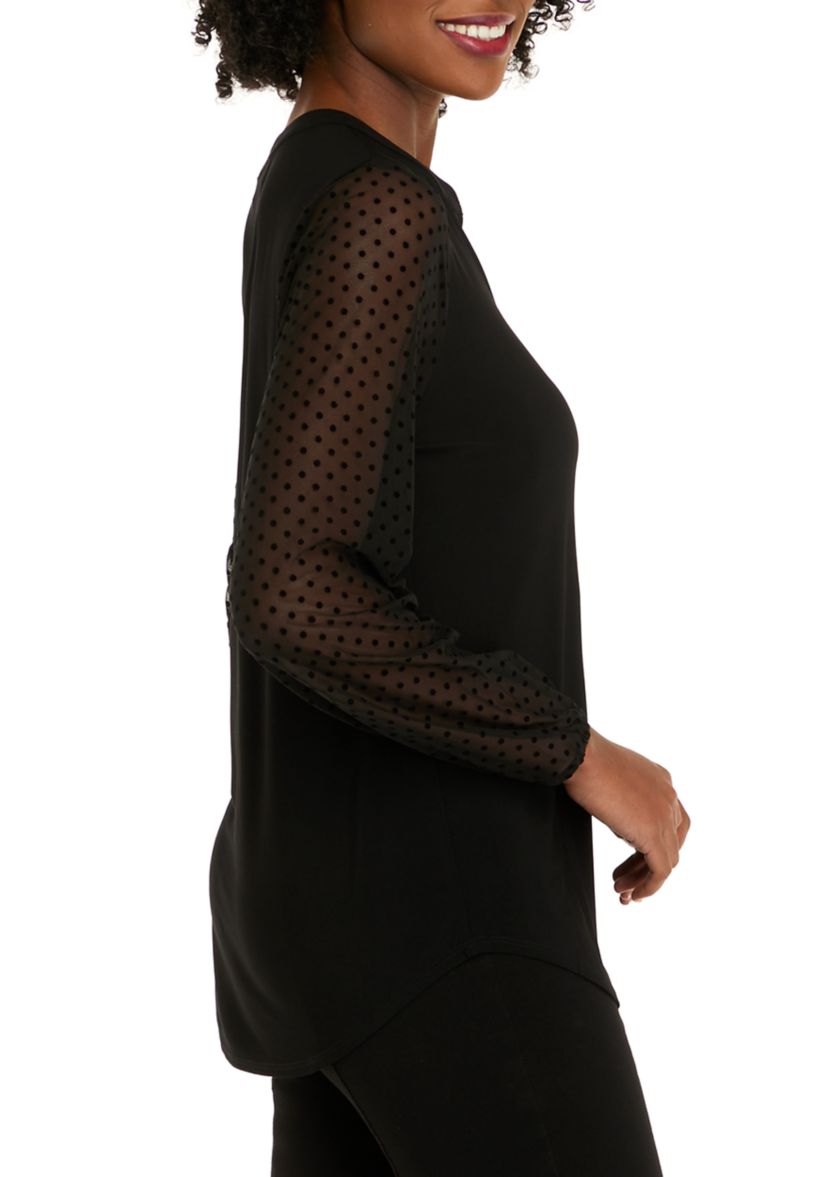 Womens Long Sleeve Lace Split Neck Tunic Top