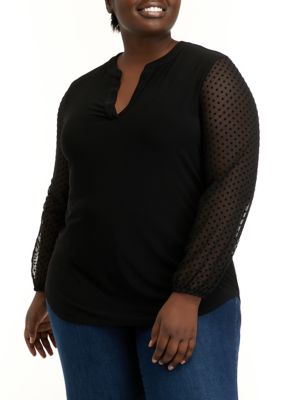 Kasper Plus Size Long Sleeve Split Neck Top belk