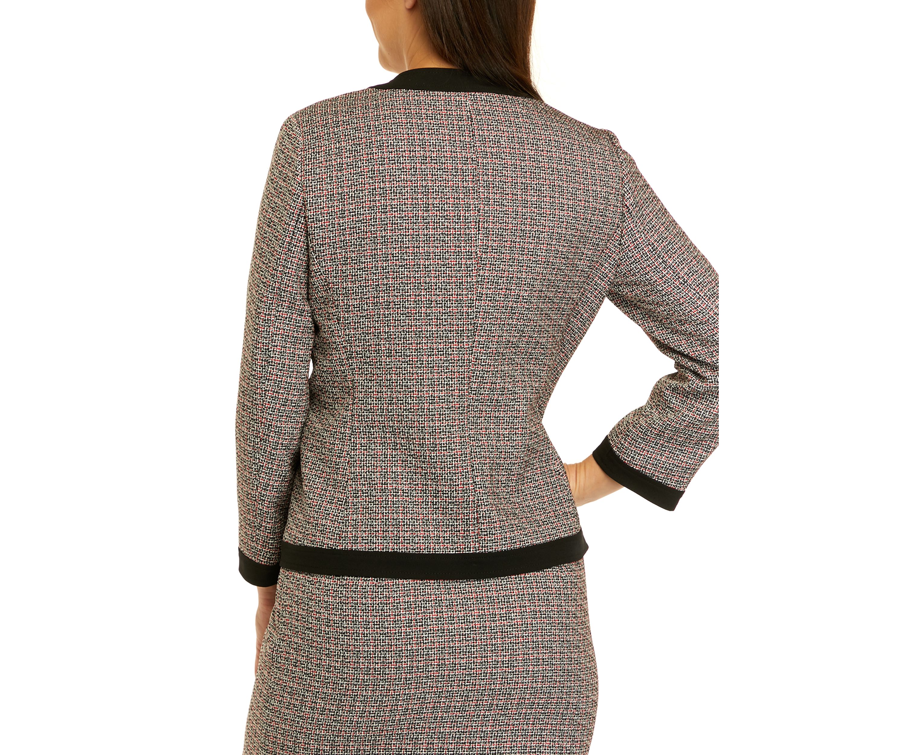 Petite Long Sleeve Tweed Piped Open Front Jacket