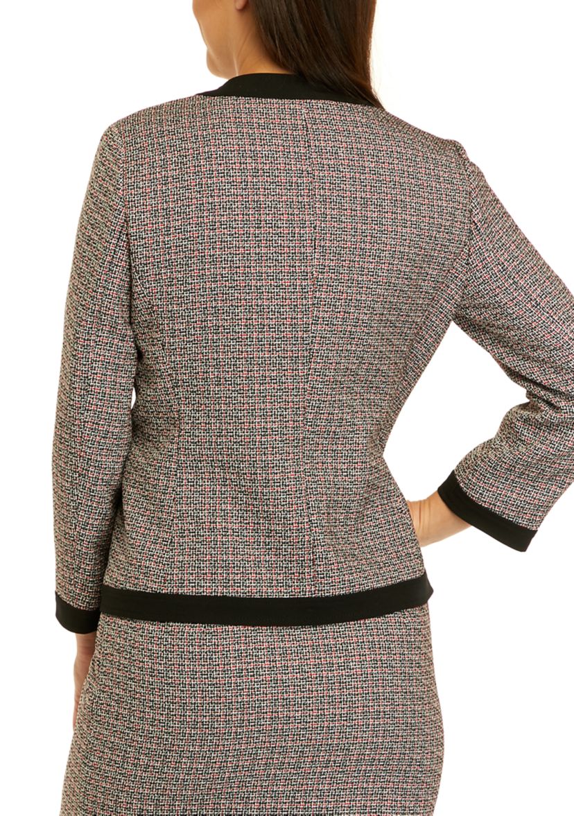 Petite Long Sleeve Tweed Piped Open Front Jacket