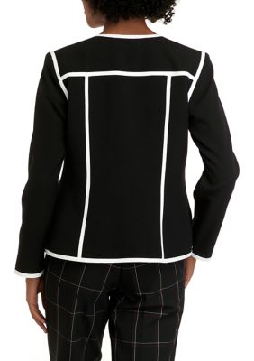 Kasper Women's Striped Cuffed-Sleeve Open-Front Jacket