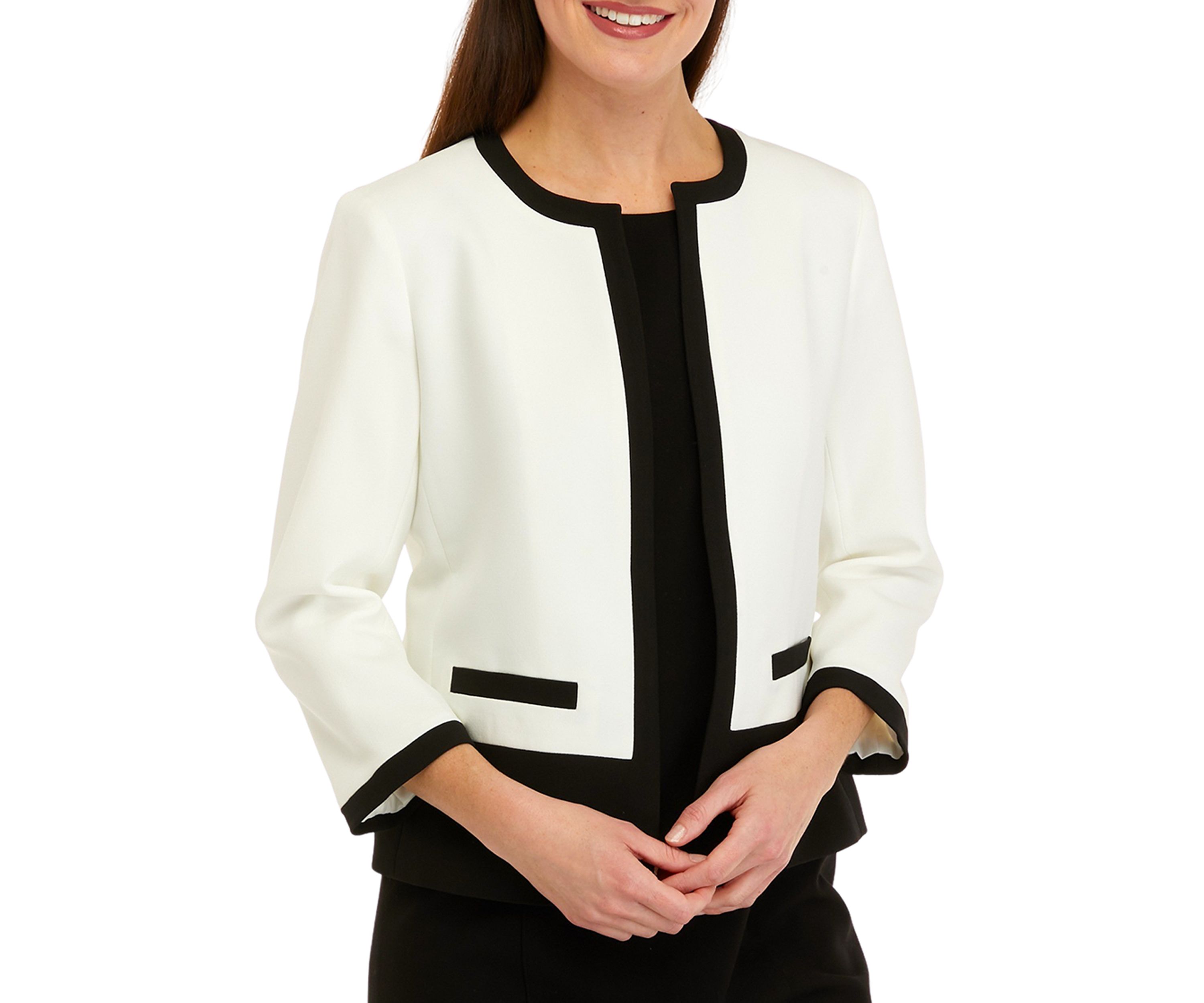 Petite Long Sleeve Color Block Open Front Jacket