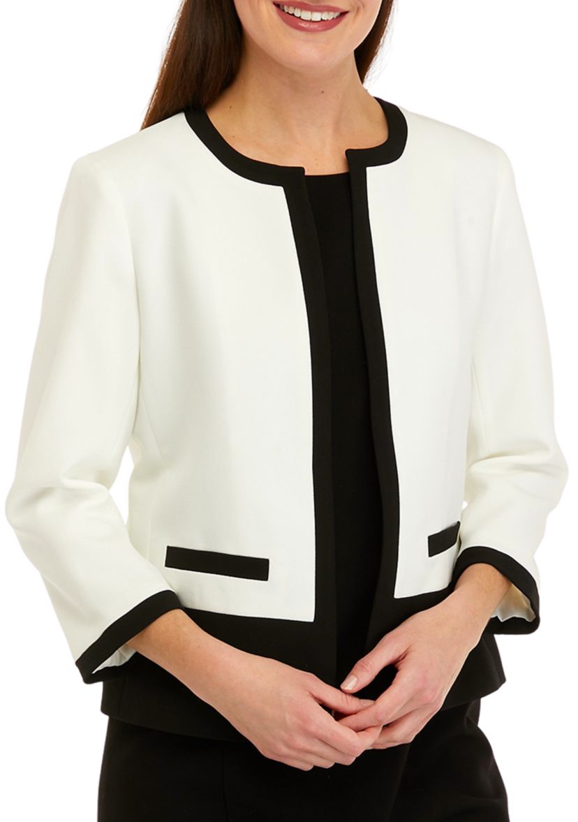 Petite Long Sleeve Color Block Open Front Jacket