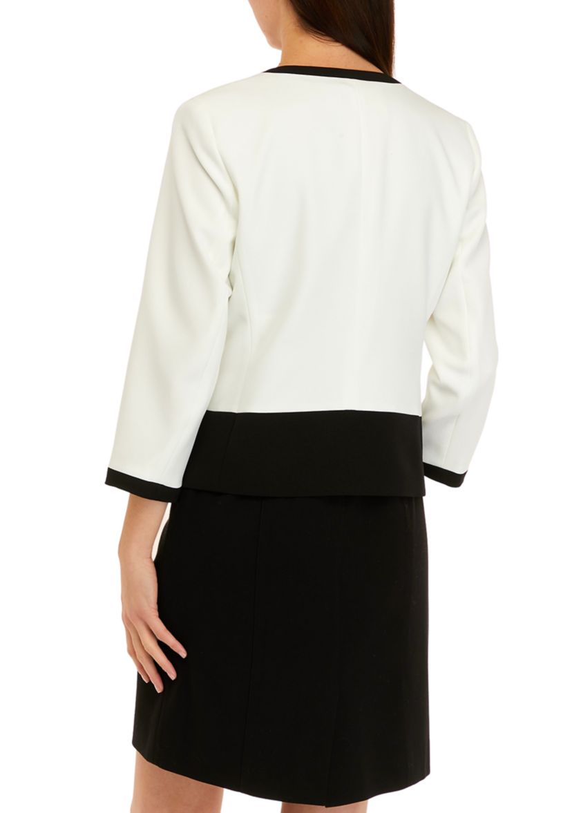 Petite Long Sleeve Color Block Open Front Jacket