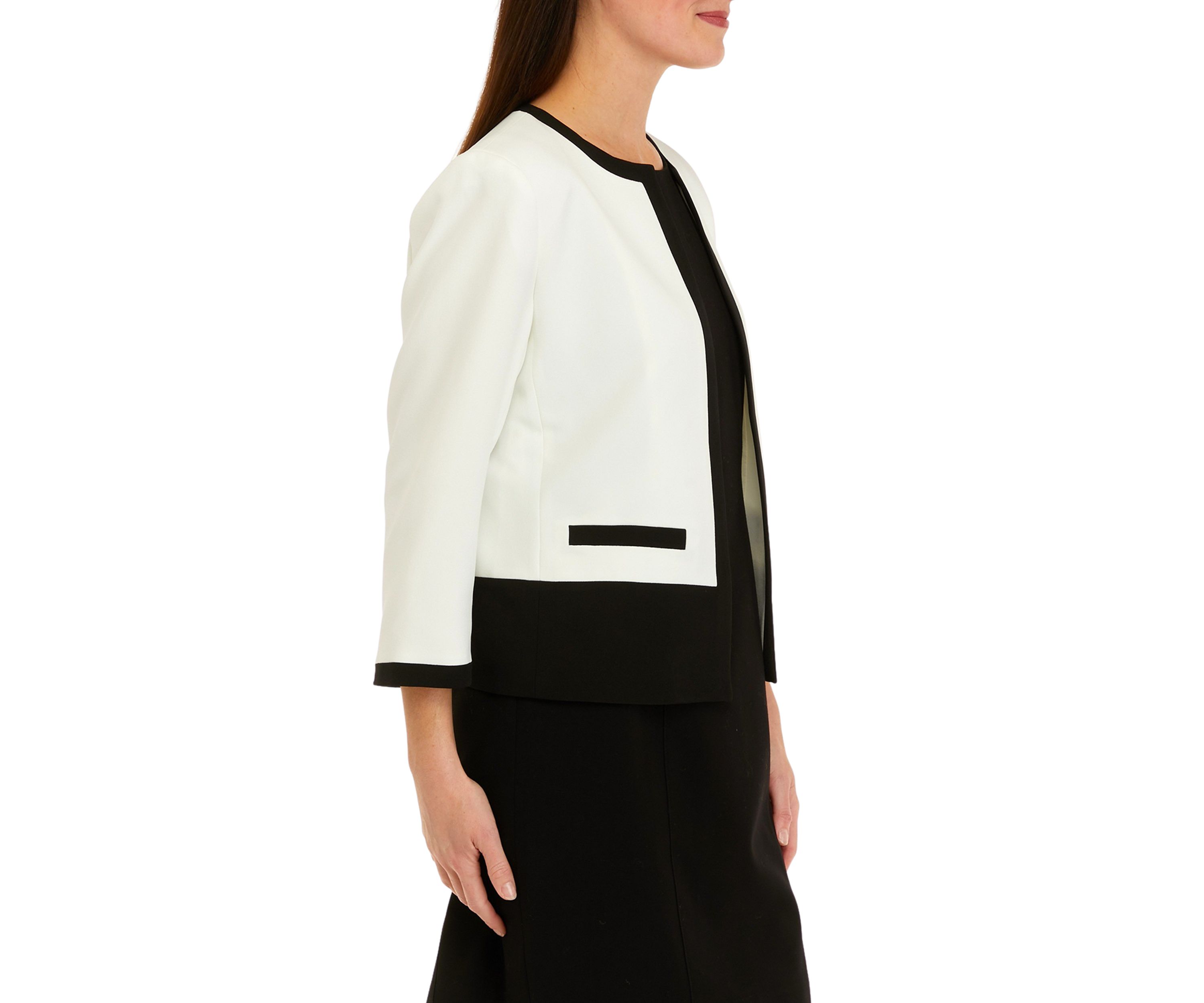 Petite Long Sleeve Color Block Open Front Jacket