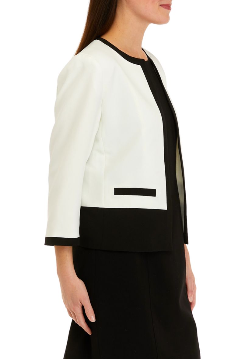 Petite Long Sleeve Color Block Open Front Jacket