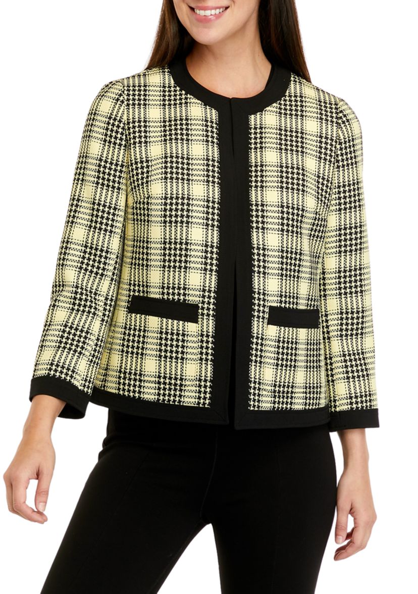 Womens 3/4 Sleeve Open Front Tweed Jacket