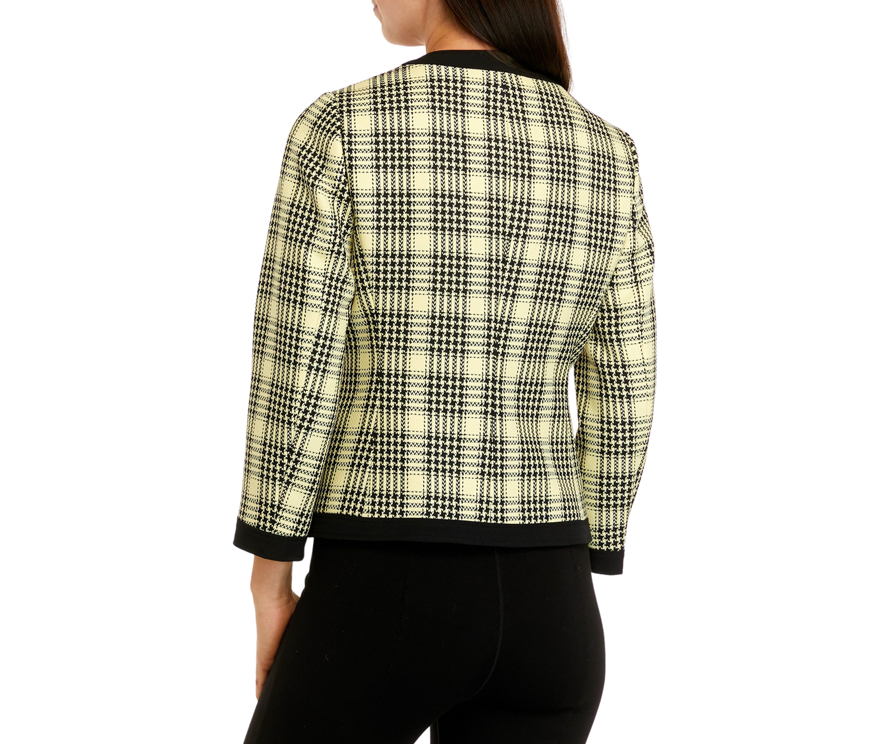 Womens 3/4 Sleeve Open Front Tweed Jacket