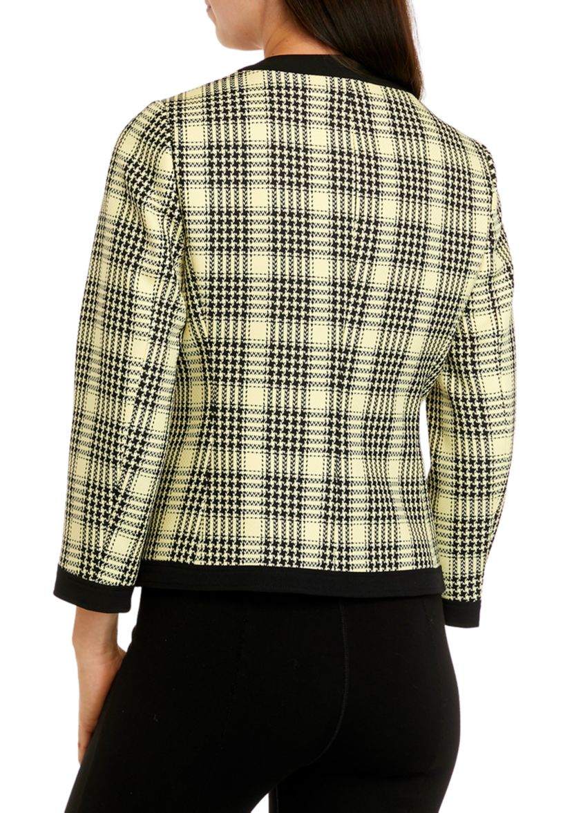Womens 3/4 Sleeve Open Front Tweed Jacket
