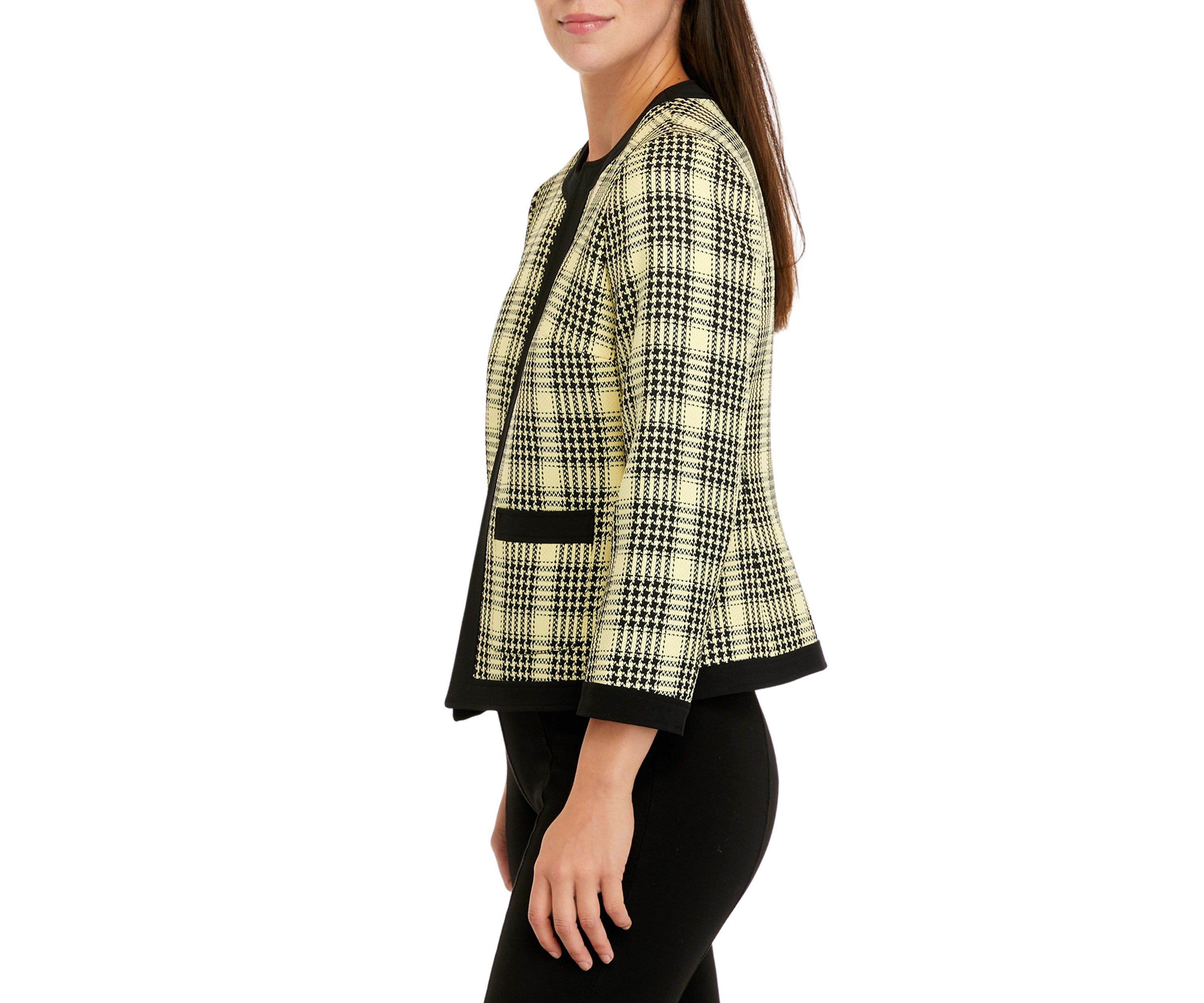 Womens 3/4 Sleeve Open Front Tweed Jacket