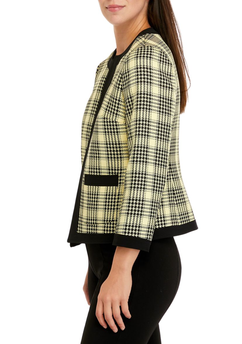 Womens 3/4 Sleeve Open Front Tweed Jacket