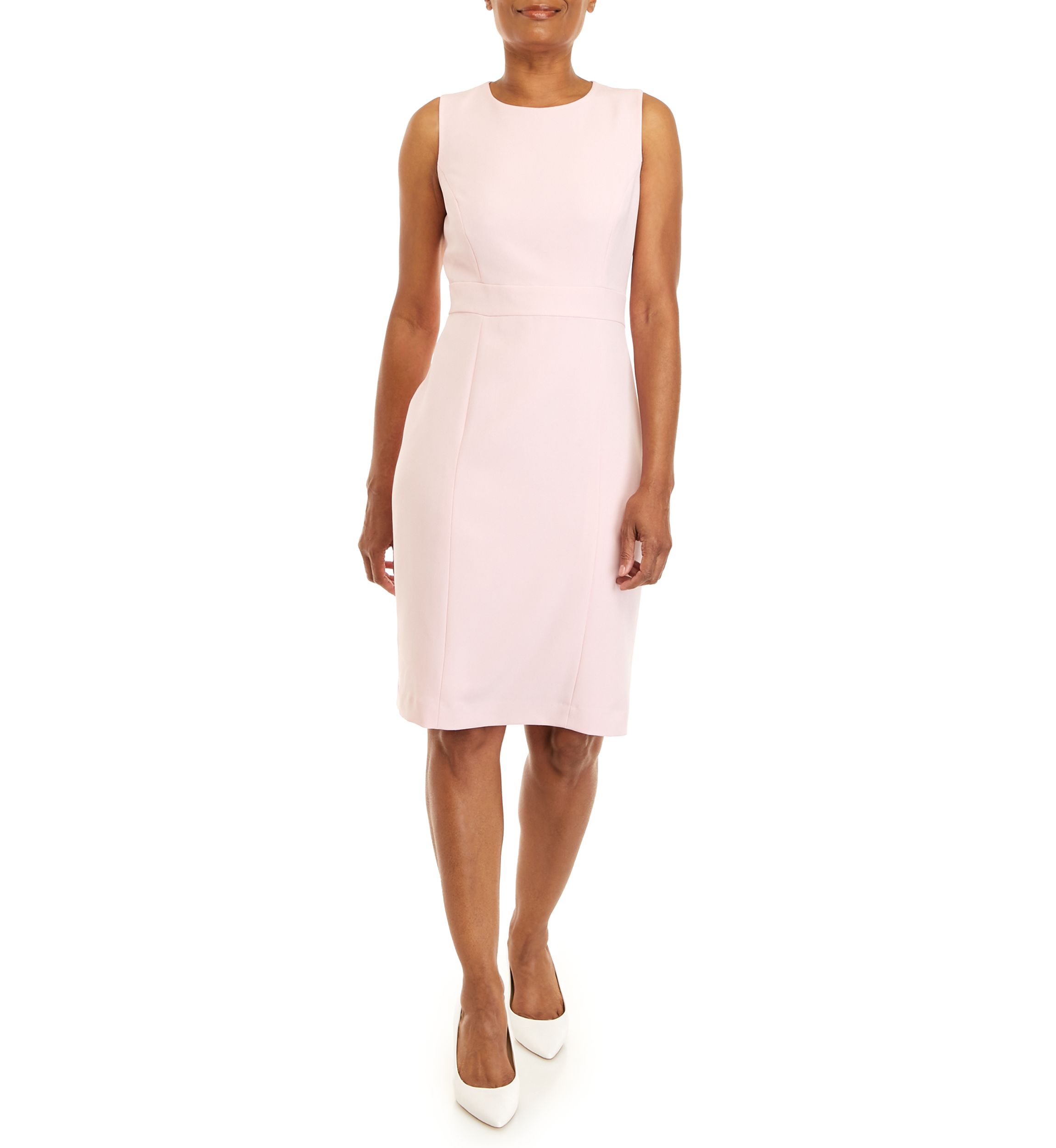 Womens Sleeveless Solid Crepe Sheath Dress
