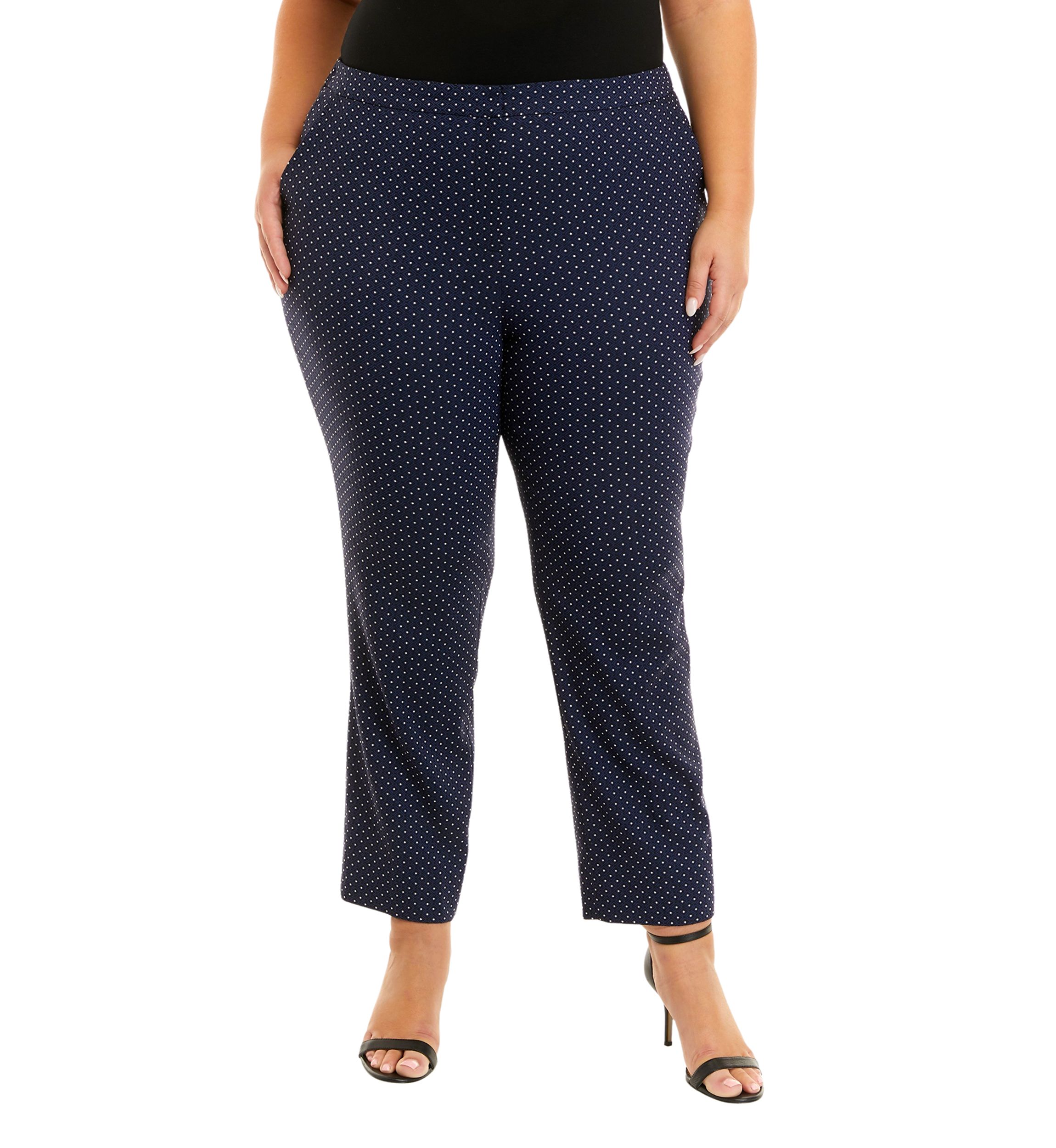 Plus Size Slim Elastic Back Dot Jacquard Pants